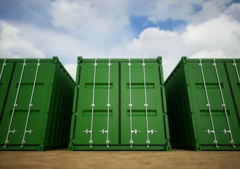 Green cargo containers in the row Stock Illustration