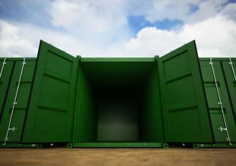Green cargo containers in the row Stock Illustration
