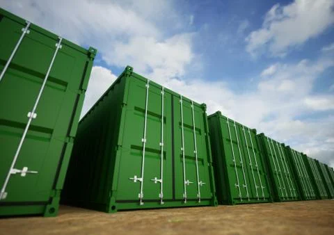 Green cargo containers in the row Stock Illustration
