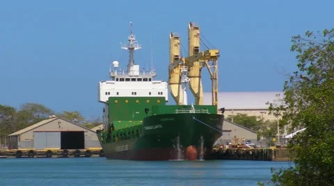 Green Cargo Ship Flushing Upper Deck and Anchors 3 Stock Footage 2975346
