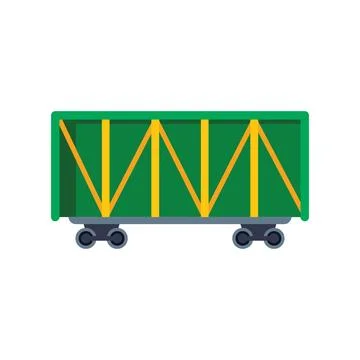 Green cargo wagon train transportation with metal wheels standing on rails Stock Illustration