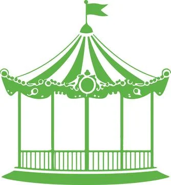 Green Carousel Line Art for Theme Park and Festival Design Stock Illustration