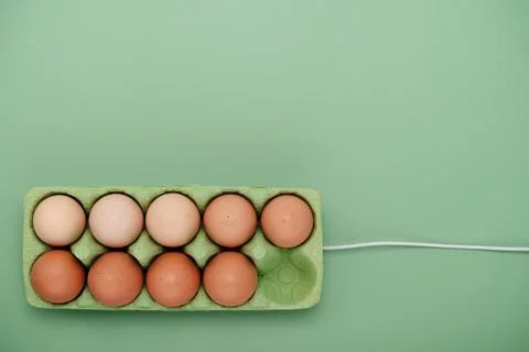 Green carton of eggs with cable. Loading Easter background Stock Photos