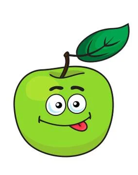 Green cartoon apple with a goofy expression Stock Illustration