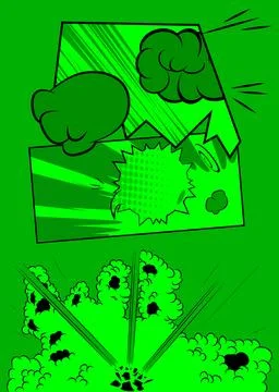 Green cartoon background, comic book abstract backdrop. Retro vector comics.. 库存插图