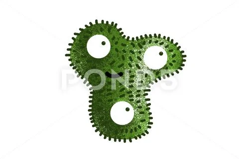 Green cartoon bacterium isolated on white background Stock Illustration