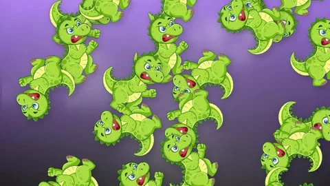 Green Cartoon Dinosaurs Falling Over a Purple Gradient Background Stock Footage 342218228