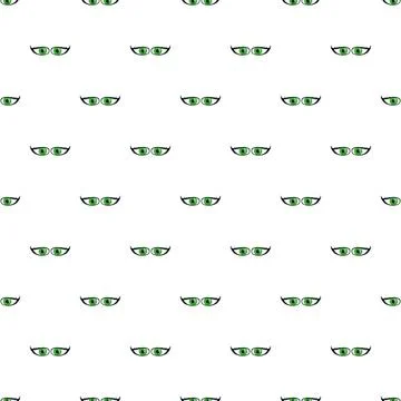 Green cartoon eyes pattern on white background Stock Illustration