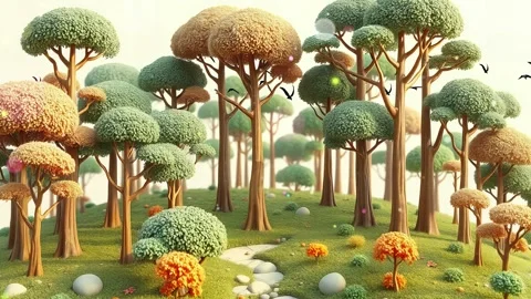 Green Cartoon Forest: A 3D-Rendered Cartoon Illustration with a Lush Green Cano Stock Footage 318052450