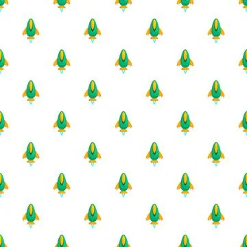 Green cartoon rocket seamless repeat pattern flying up Illustrazione stock