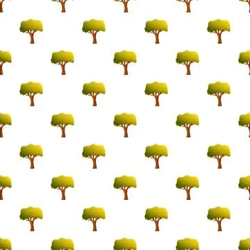 Green cartoon spring summer trees seamless pattern Stock Illustration