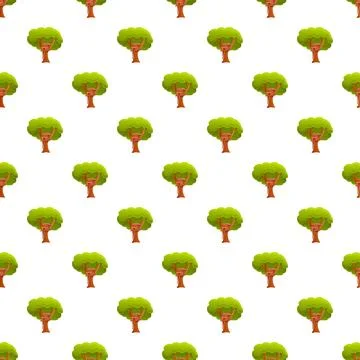 Green cartoon tree seamless pattern on white background Stock Illustration