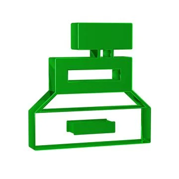 Green Cash register machine with a check icon isolated on transparent backg.. Stock Illustration