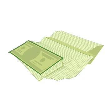 Green cash stack and fan, bundle paper dollar Stock Illustration