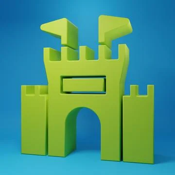 Green Castle icon isolated on blue background. Minimalism concept. 3D rende.. Stock Illustration