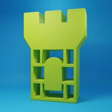 Green Castle tower icon isolated on blue background. Fortress sign. Minimal.. Ilustración de archivo
