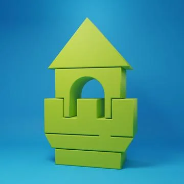 Green Castle tower icon isolated on blue background. Fortress sign. Minimal.. Ilustración de archivo