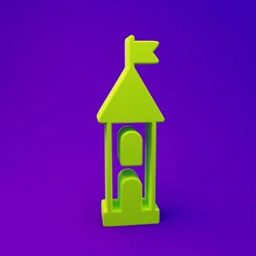Green Castle tower icon isolated on purple-blue background. Fortress sign. .. Ilustración de archivo