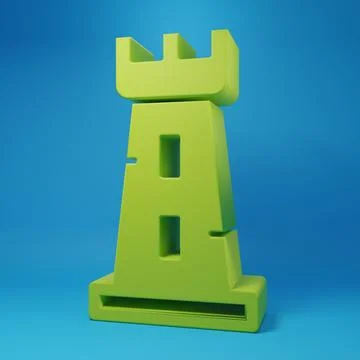 Green Castle tower icon isolated on blue background. Fortress sign. Minimal.. Stock Illustration