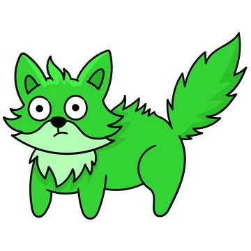 The green cat with the expression of goosebumps stood up, doodle icon image k Stock Illustration