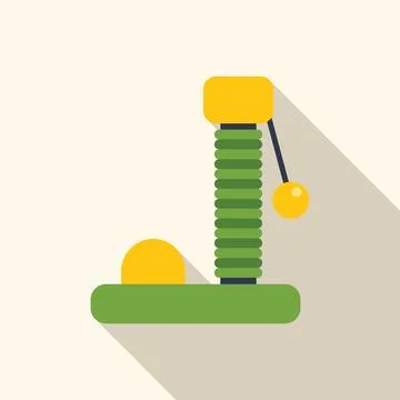 Green cat scratching post with yellow ball hanging on string for playing 스톡 일러스트
