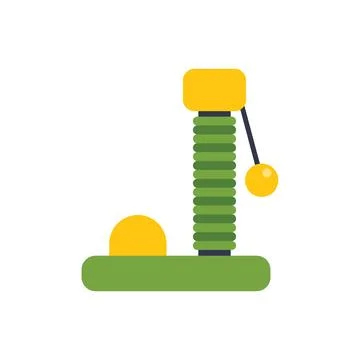 Green cat scratching post with yellow balls for playing 스톡 일러스트