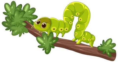 Green Caterpillar Crawling on Tree Branch Vector Illustration Stockillustratie
