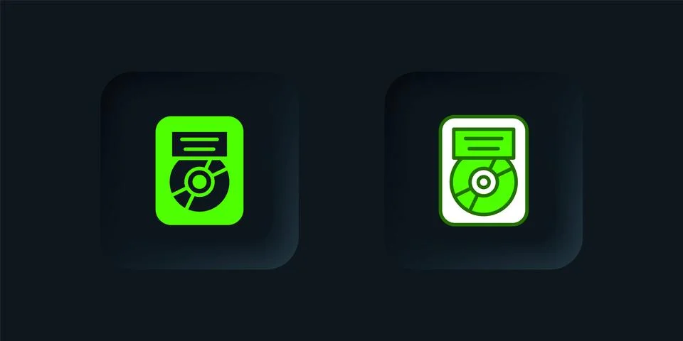 Green CD disk award in frame icon isolated on black background. Modern cere.. Stockillustratie