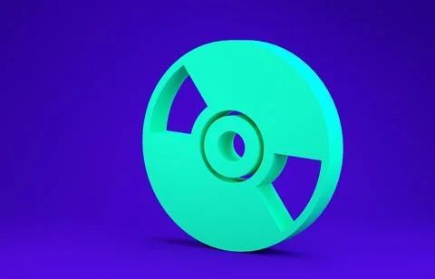 Green CD or DVD disk icon isolated on blue background. Compact disc sign. Min Stock-Illustration
