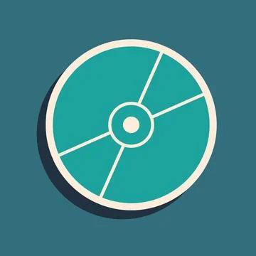 Green CD or DVD disk icon isolated on green background. Compact disc sign. Long Stock-Illustration