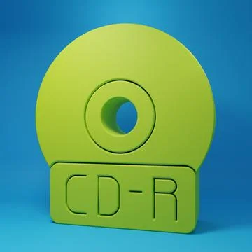 Green CD or DVD disk icon isolated on blue background. Compact disc sign. M.. Stock Illustration