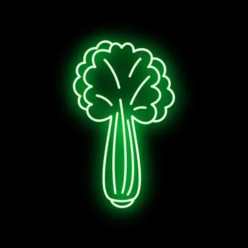 Green celery vegetable outline glowing neon sign Stock Illustration