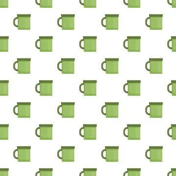 Green ceramic mugs background pattern repeating design Illustrazione stock