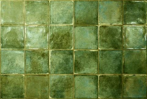 Green ceramic tile background. Old vintage ceramic tiles in green to decorate Stock Photos