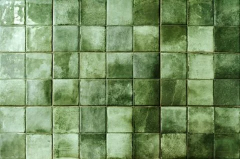 Green ceramic tile background. Old vintage ceramic tiles in green to decorate Stock Photos