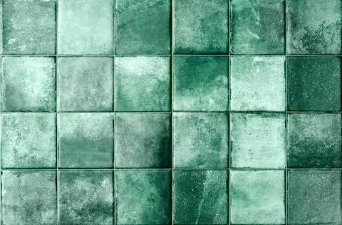 Green ceramic tile background. Old vintage ceramic tiles in green to decorate Stock Photos