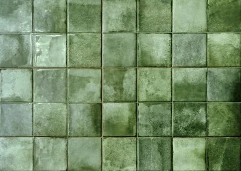 Green ceramic tile background. Old vintage ceramic tiles in green to decorate Stock Photos