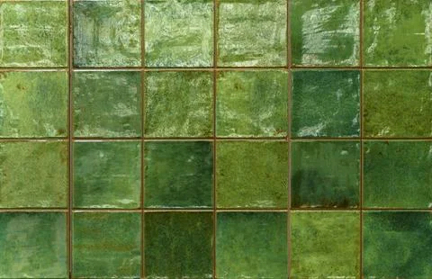 Green ceramic tile background. Old vintage ceramic tiles in green to decorate Stock Photos