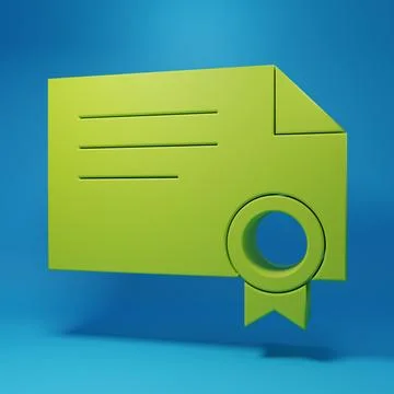 Green Certificate template icon isolated on blue background. Achievement, a.. 스톡 일러스트