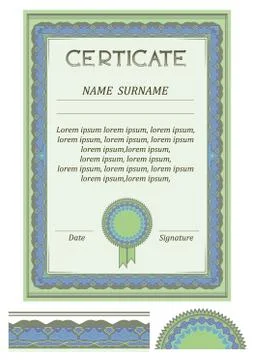 Green certificate template. Vertical. Additional design elements. Stock Illustration