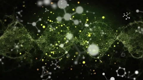 Green chain gaining grid, emitting neon-green particles while white nodes Stock Footage 330621867