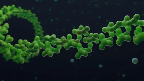 The green chain structure of molecules changes color and collapses Stock Footage 116774831