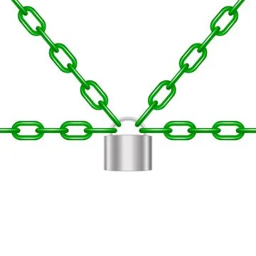 Green chains locked by padlock in silver design Stock Illustration
