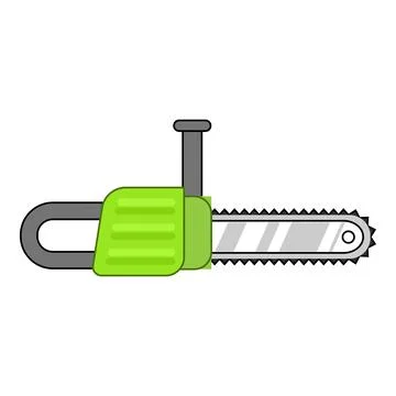 Green chainsaw lying horizontally on white background Illustration