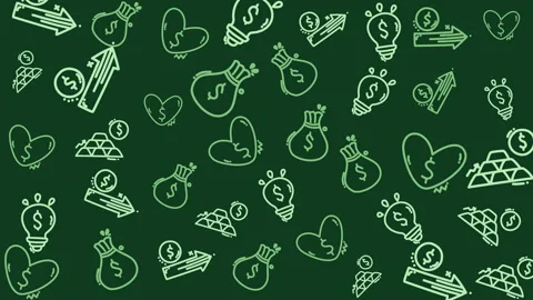 Green chalk drawings float on dark background Video stock 336219700