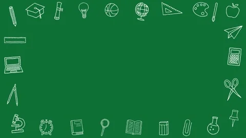 Green Chalkboard Background with School Supply Doodle Frame and Copy Space Loop Stock Footage 342781412