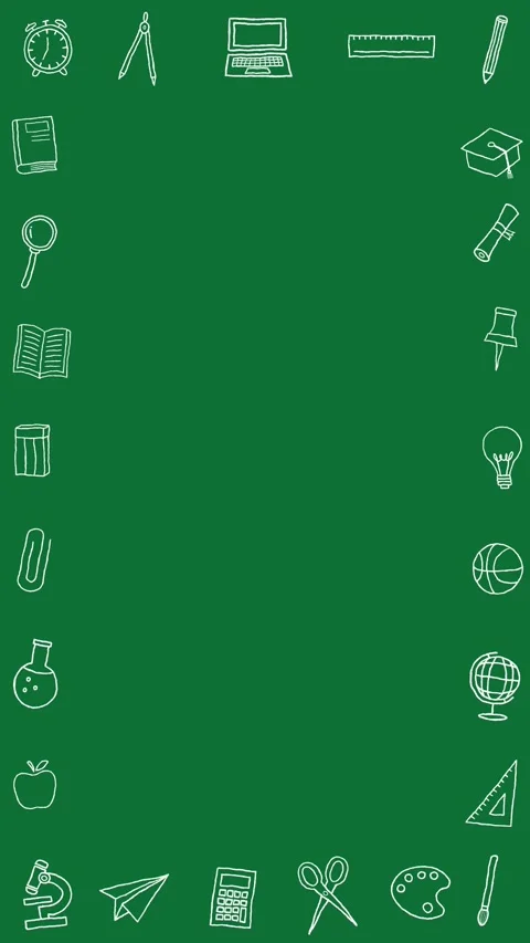 Green Chalkboard Background with School Supply Doodle Frame and Copy Space Loop Stock Footage 342781413