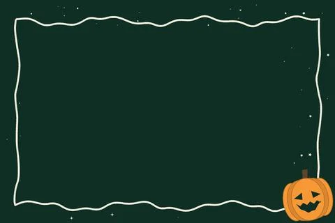 Green chalkboard background with white wavy frame and jack o lantern pumpki.. Illustration