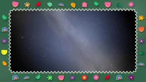 Green Chalkboard Frame with Zigzag Border and Starry Sky Background Stock Footage 345804163