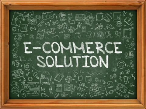Green Chalkboard with Hand Drawn E-Commerce Solution Stock Illustration